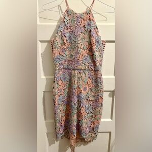 Floral Lace Halter Midi Dress - Pastel